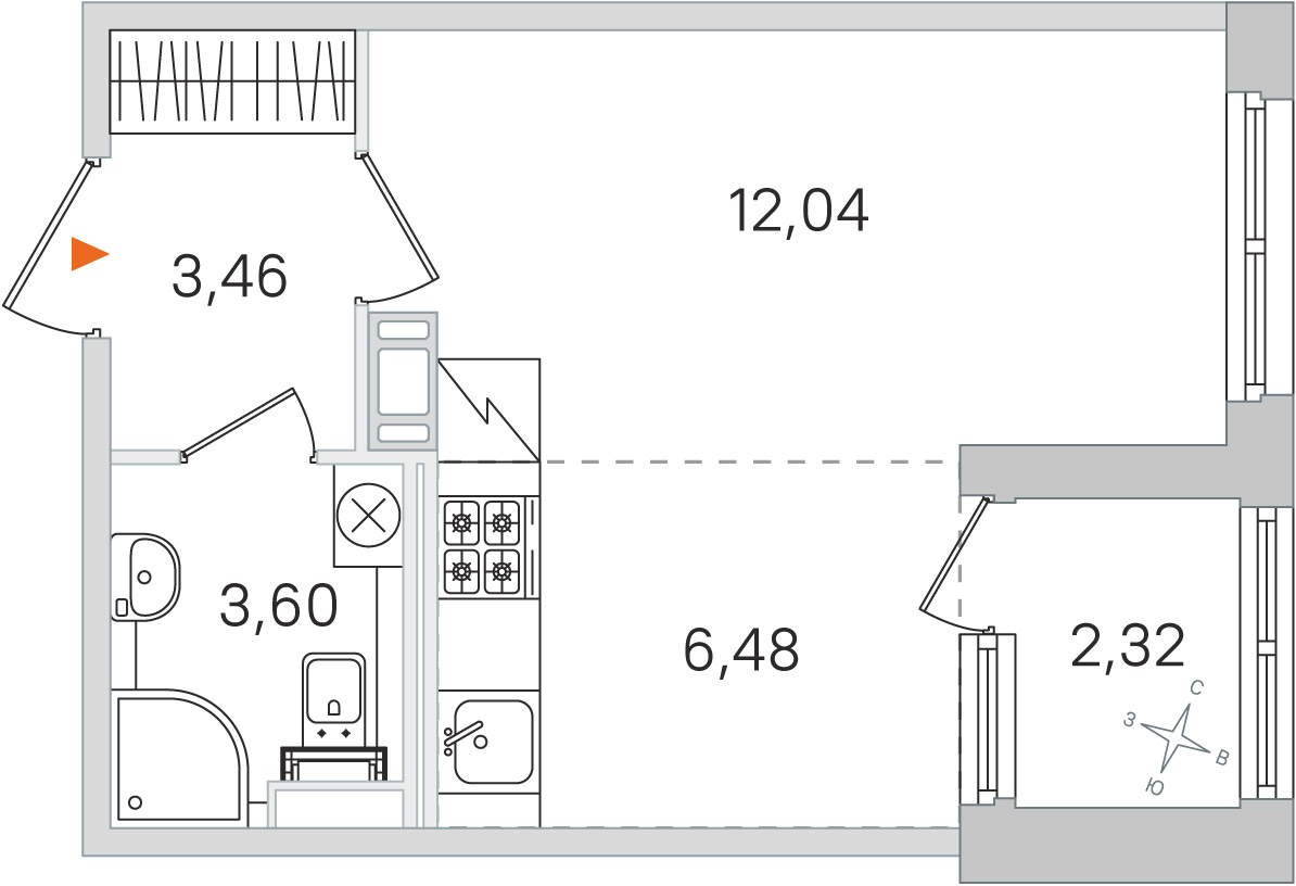 Планировка: студия, 25,6 м²