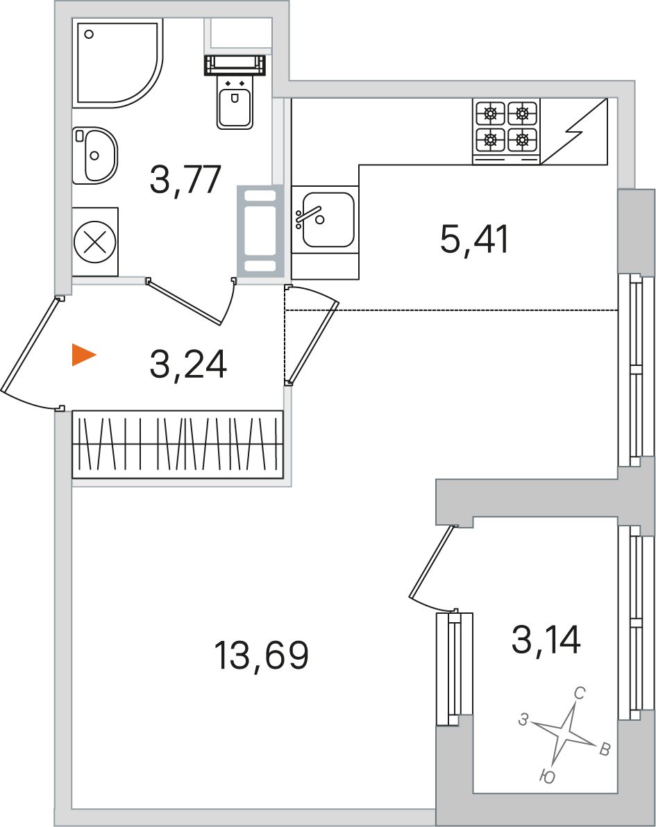 Планировка: студия, 26,1 м²