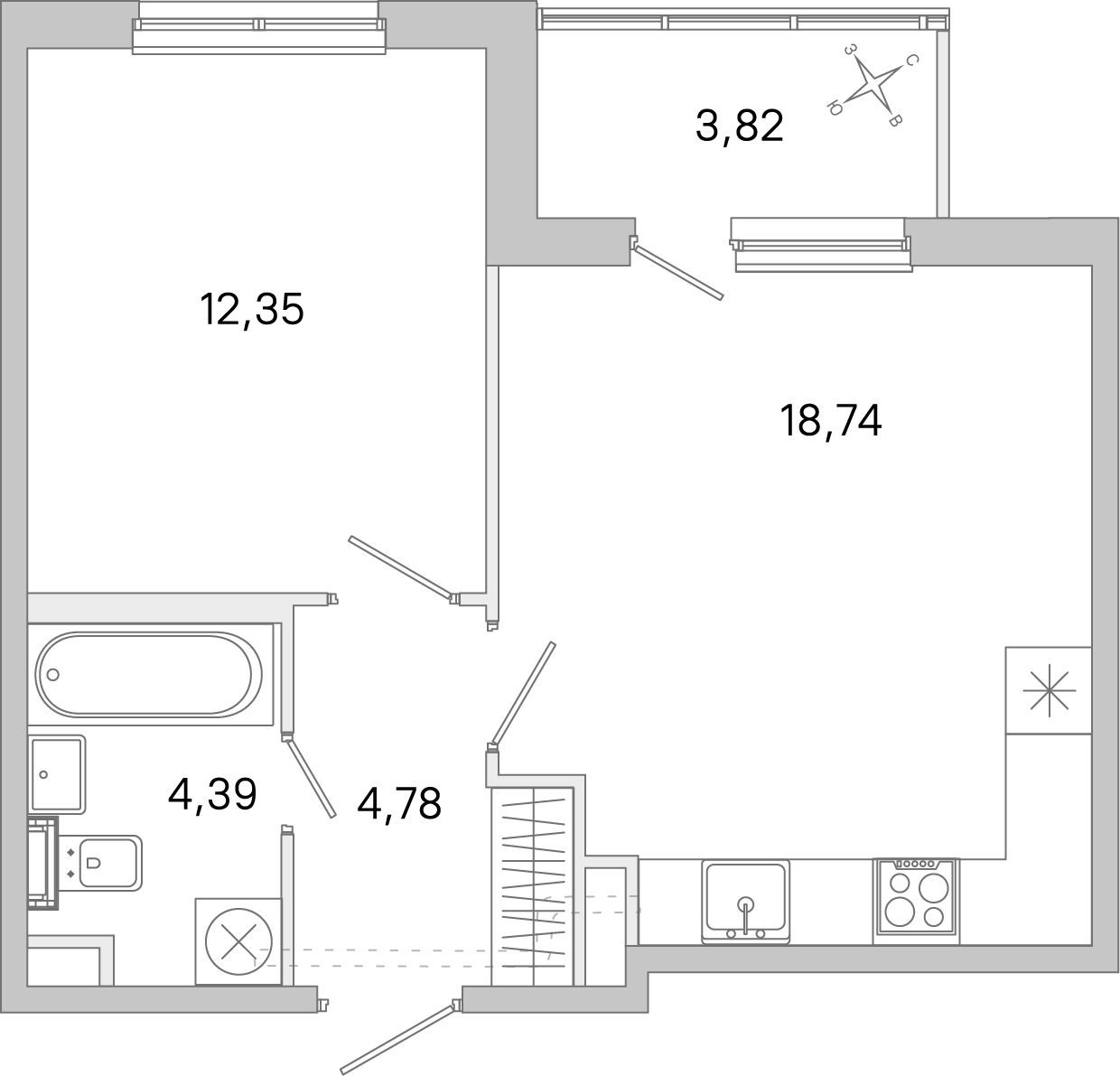Планировка: 1-комнатная квартира, 40,3 м²