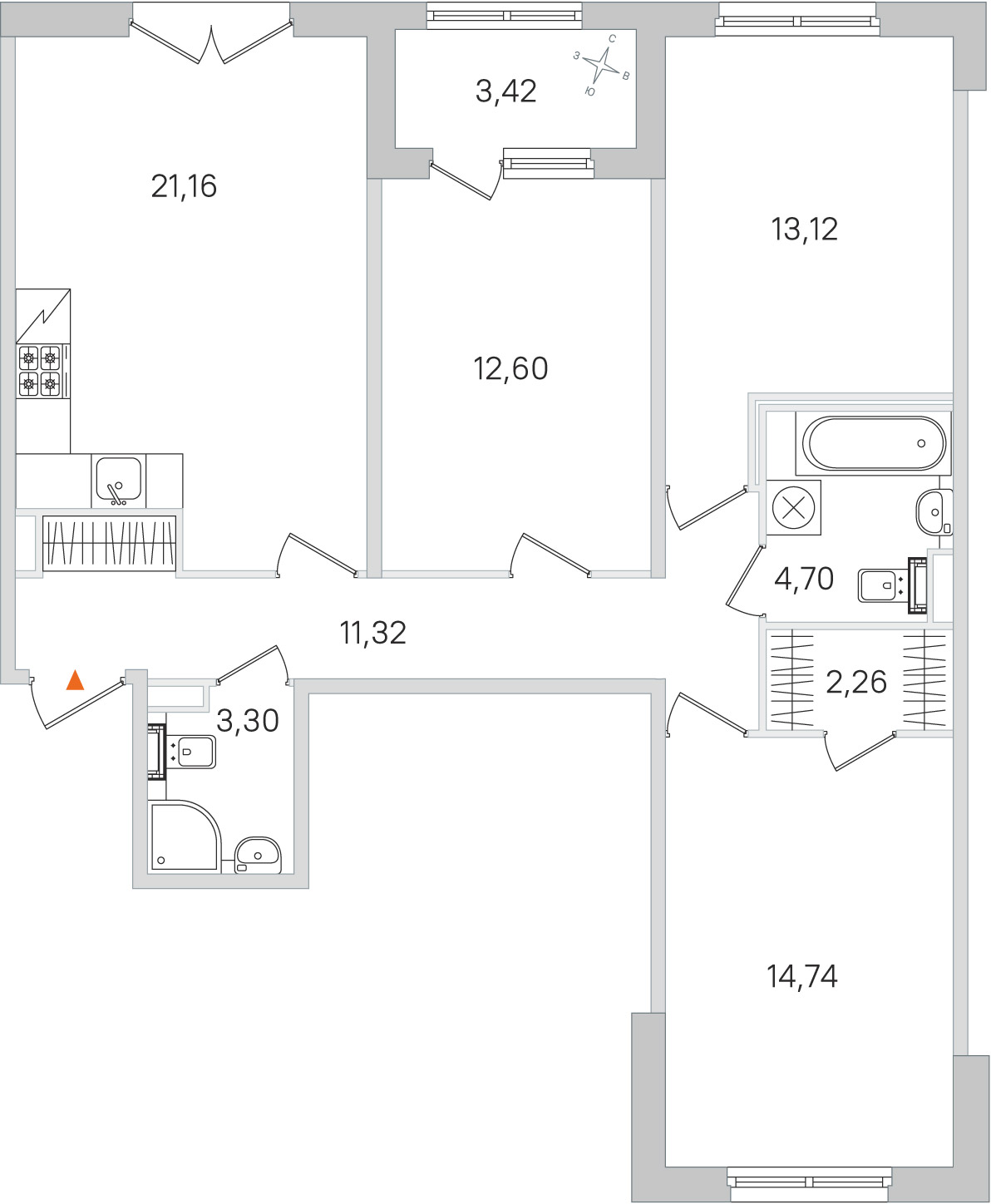 Планировка: 3-комнатная квартира, 83,2 м²