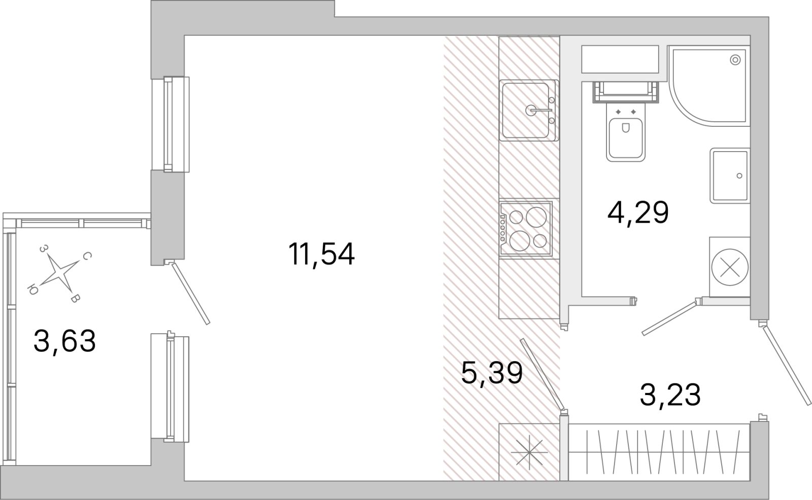 Планировка: студия, 24,5 м²