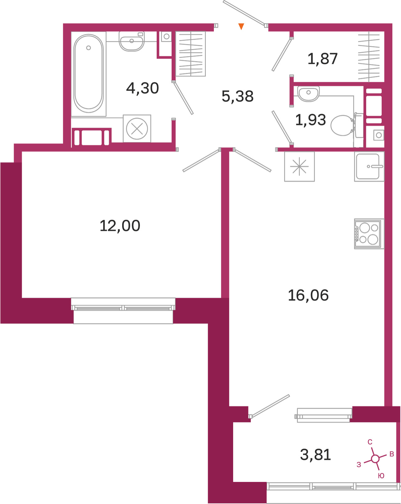 Планировка: 1-комнатная квартира, 41,5 м²