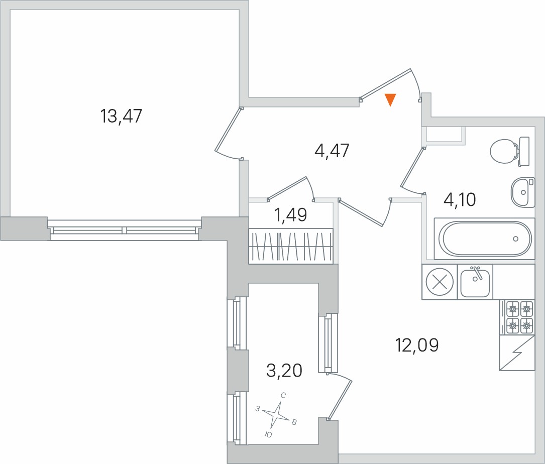 Планировка: 1-комнатная квартира, 35,6 м²