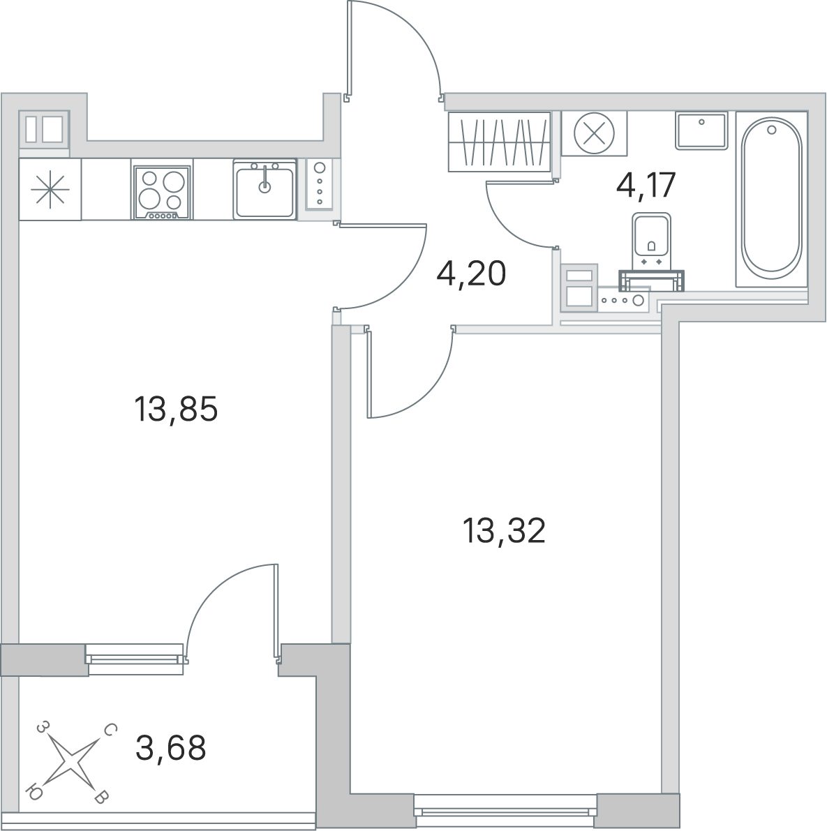 Планировка: 1-комнатная квартира, 35,5 м²