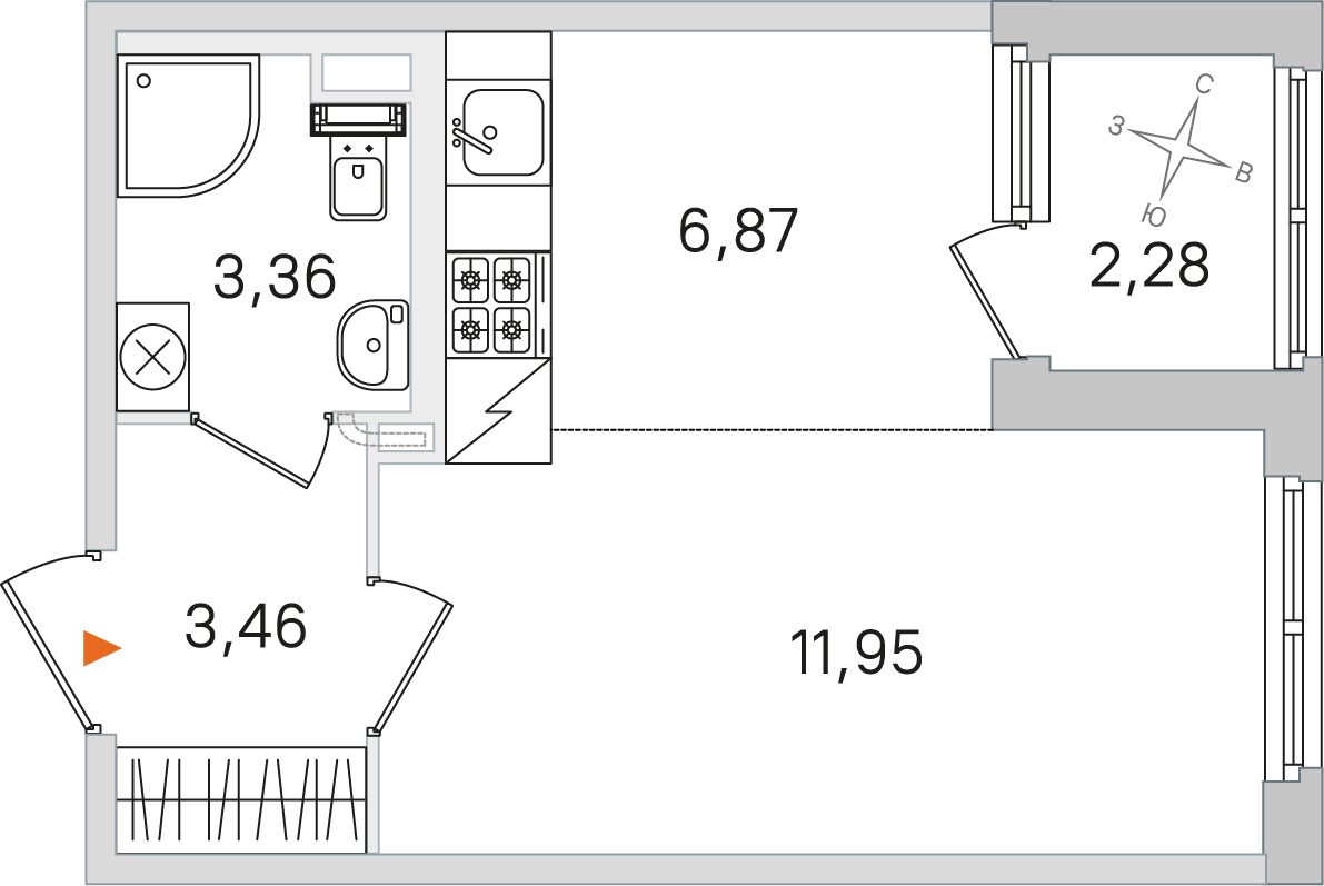 Планировка: студия, 25,6 м²