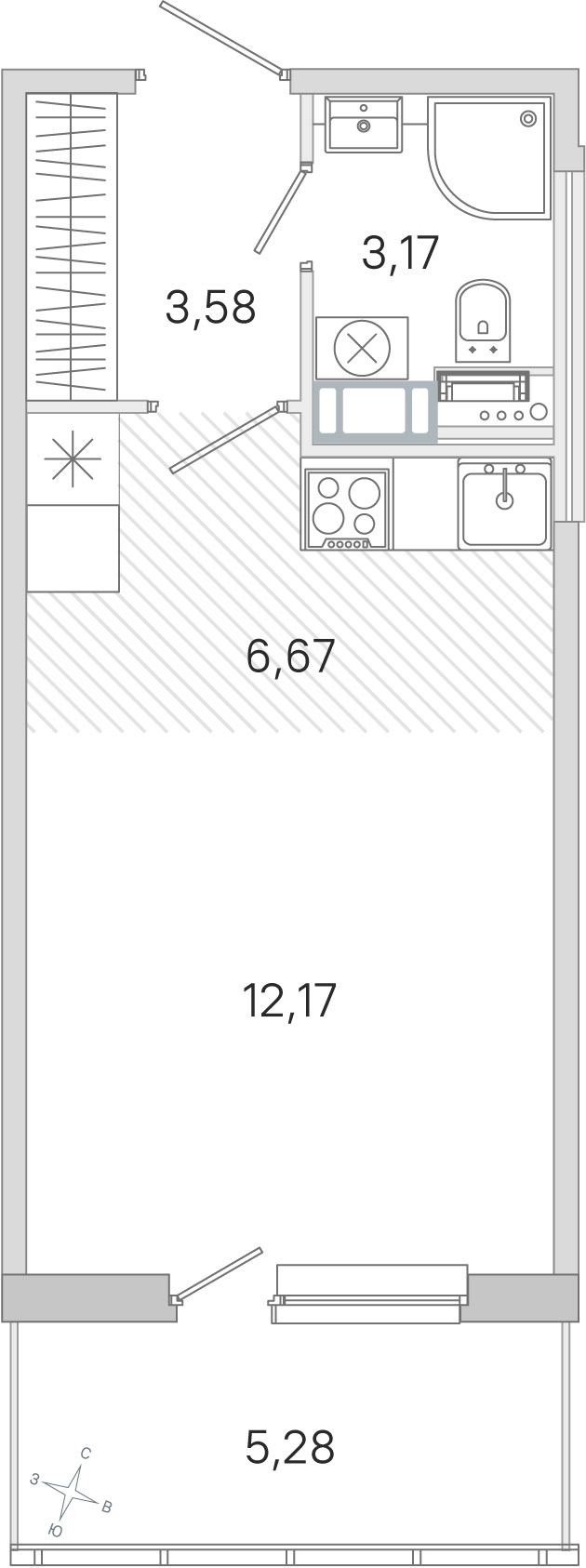 Планировка: студия, 25,6 м²