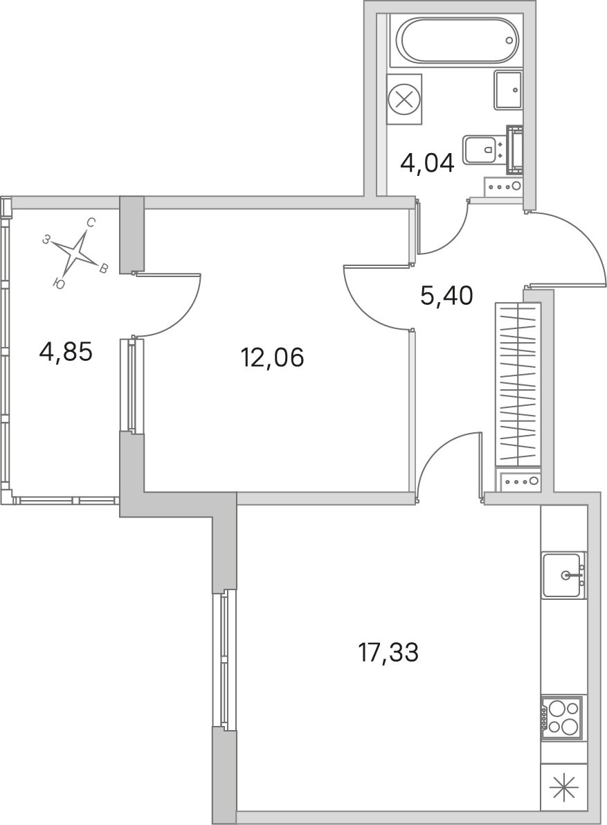 Планировка: 1-комнатная квартира, 38,8 м²