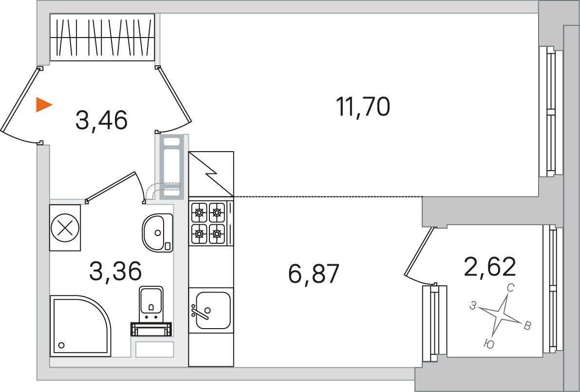 Планировка: студия, 25,4 м²