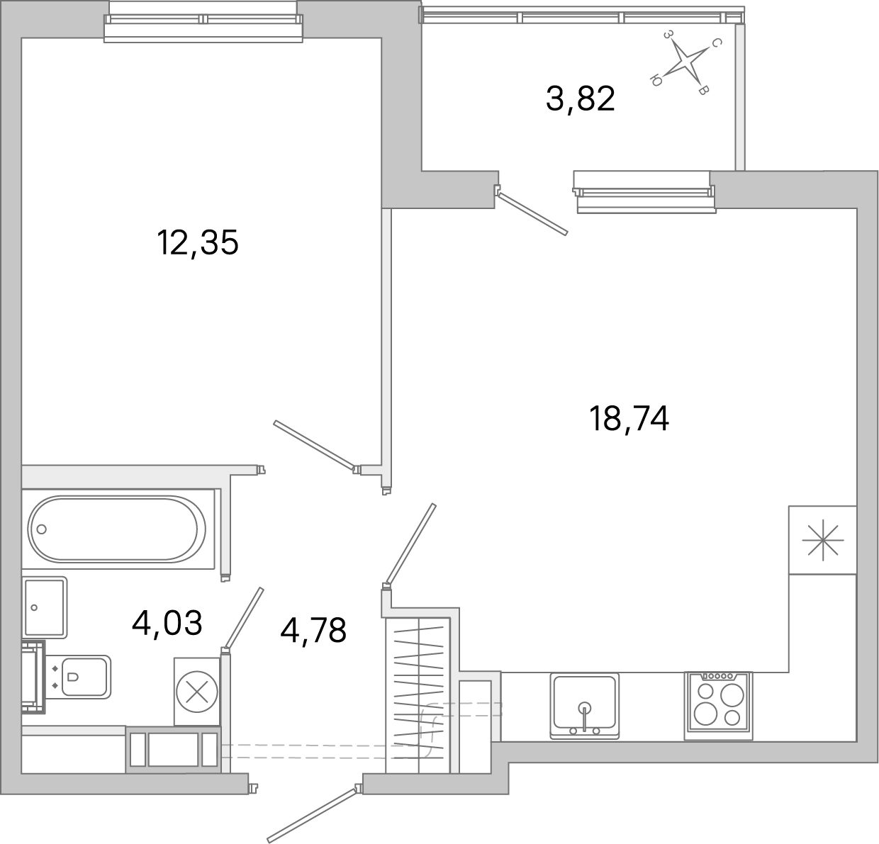 Планировка: 1-комнатная квартира, 39,9 м²
