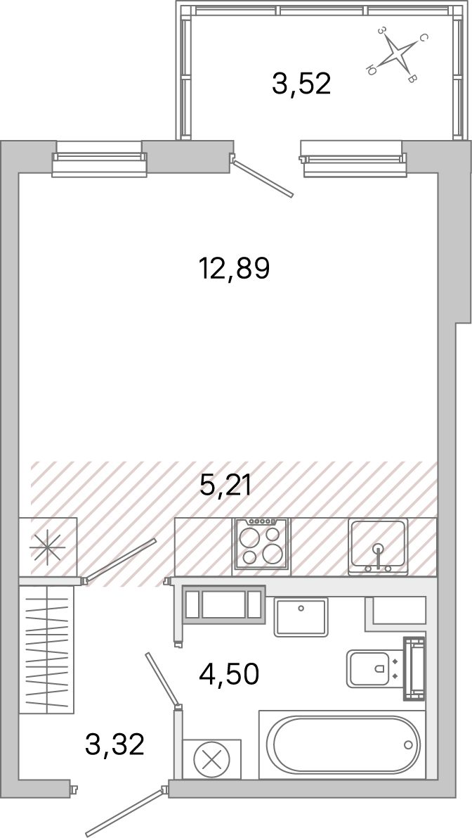 Планировка: студия, 25,9 м²