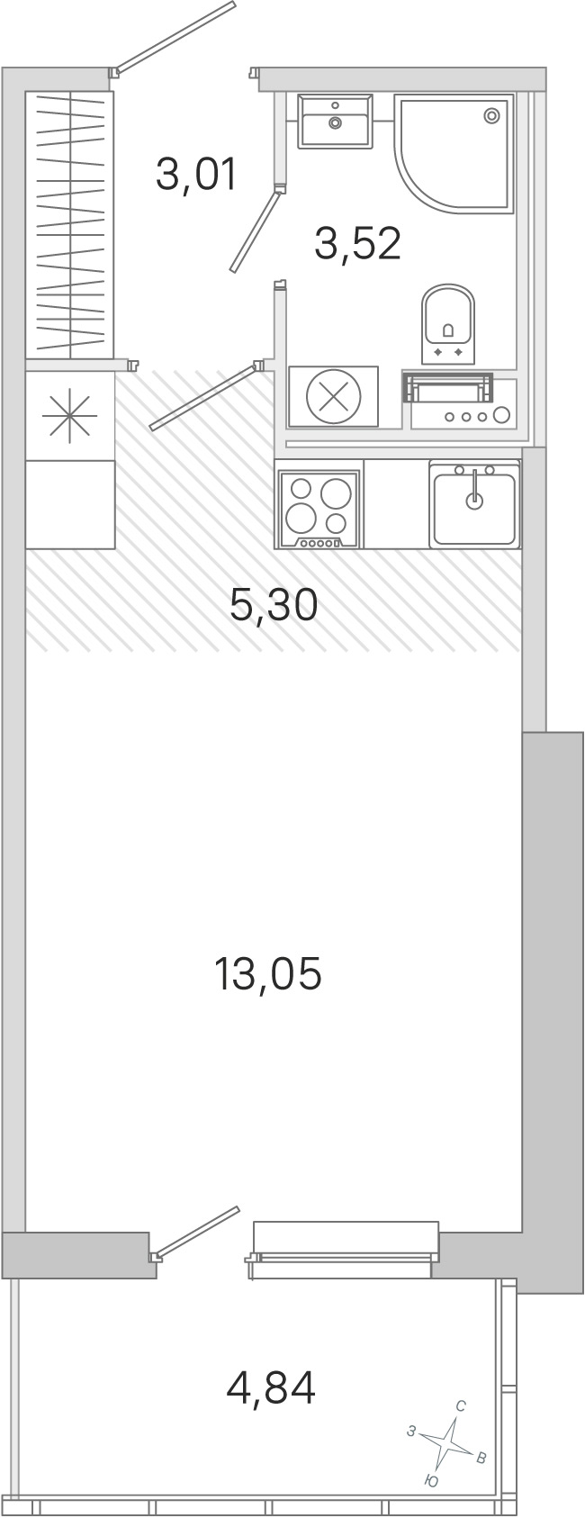 Планировка: студия, 24,9 м²