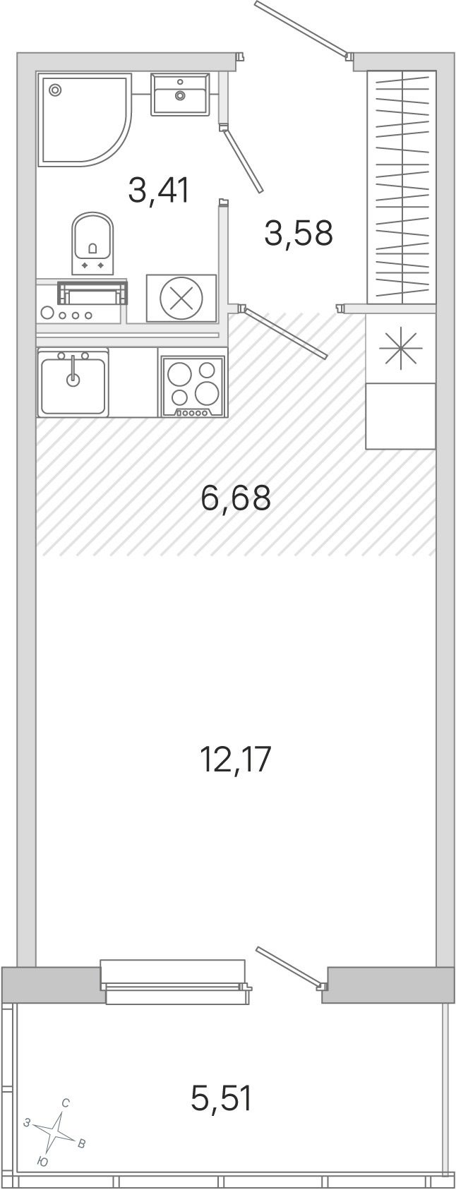 Планировка: студия, 25,8 м²