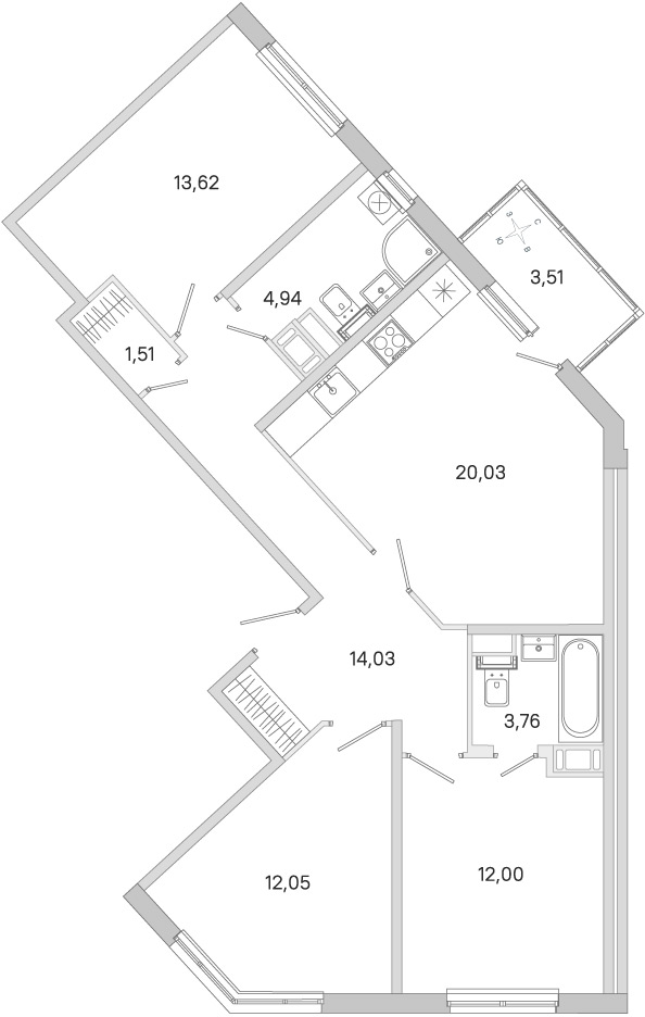 Планировка: 3-комнатная квартира, 81,9 м²