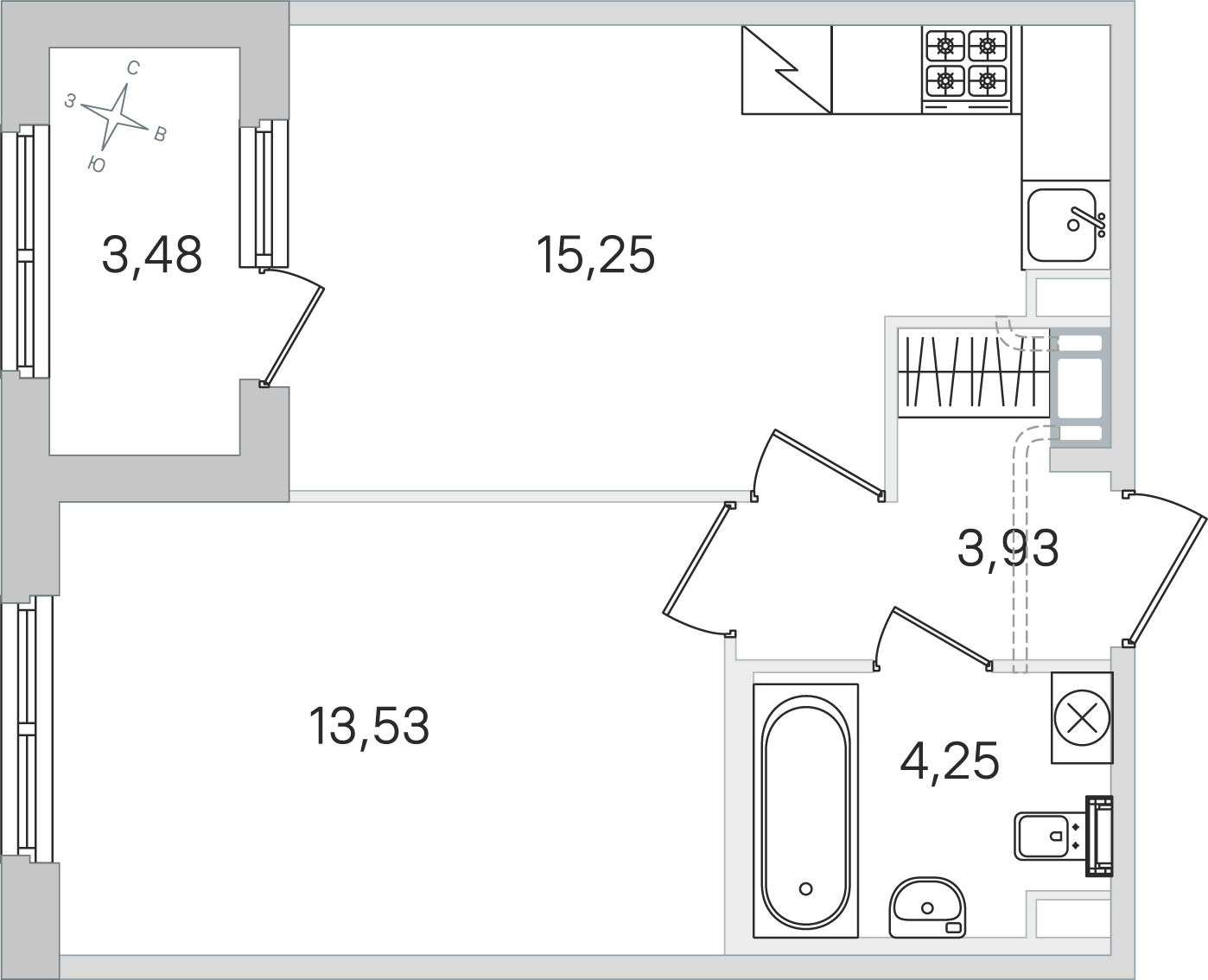 Планировка: 1-комнатная квартира, 37,0 м²