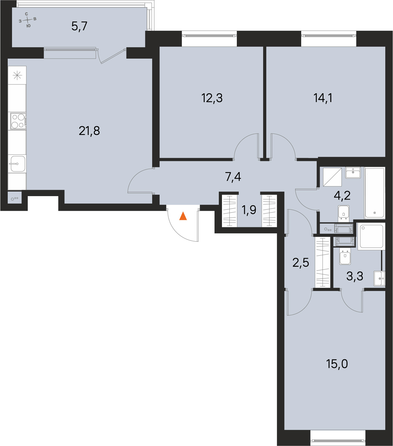 Планировка: 3-комнатная квартира, 82,5 м²