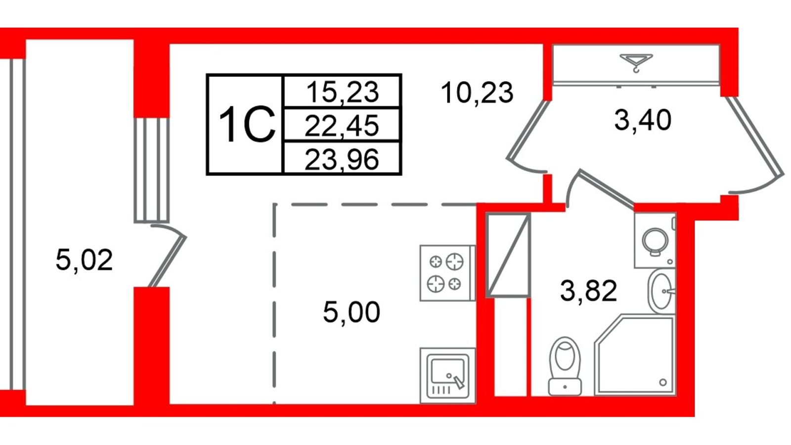 Планировка: студия, 22,5 м²