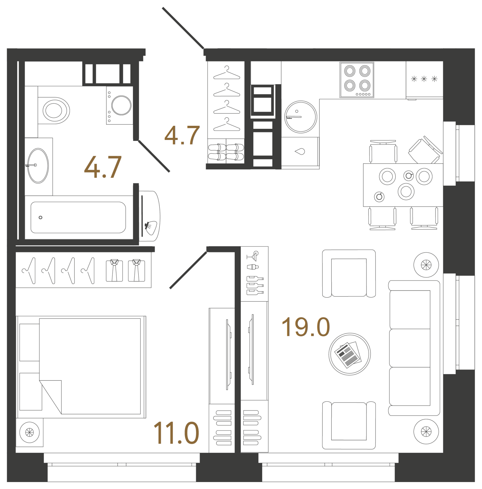 Планировка: 1-комнатная квартира, 39,4 м²