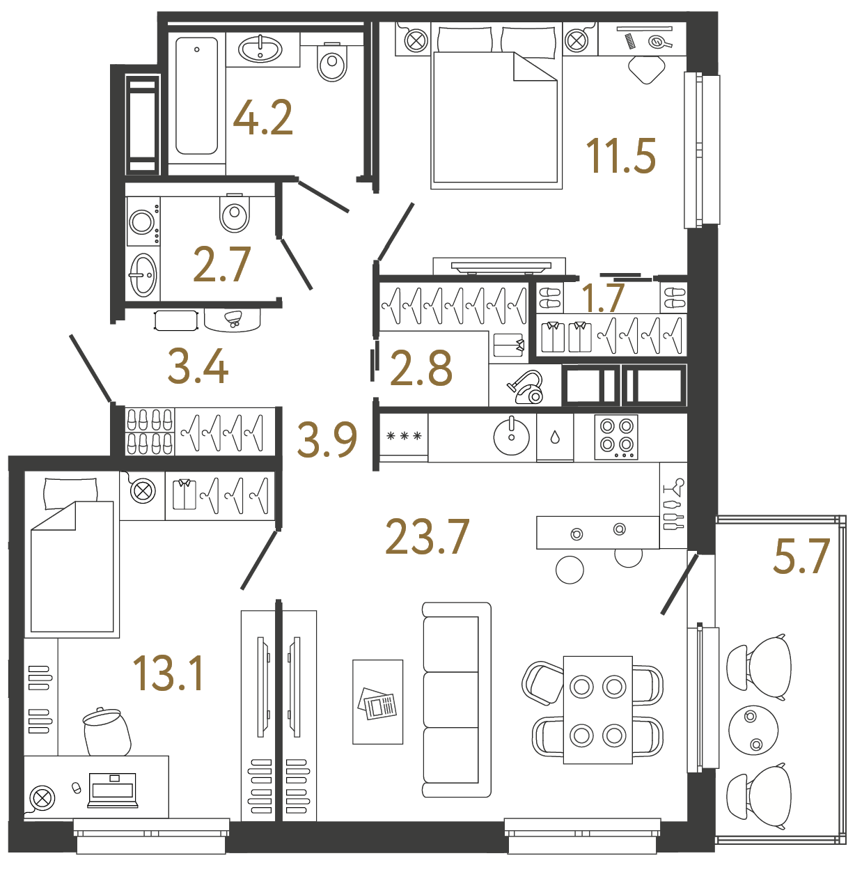 Планировка: 2-комнатная квартира, 67,0 м²