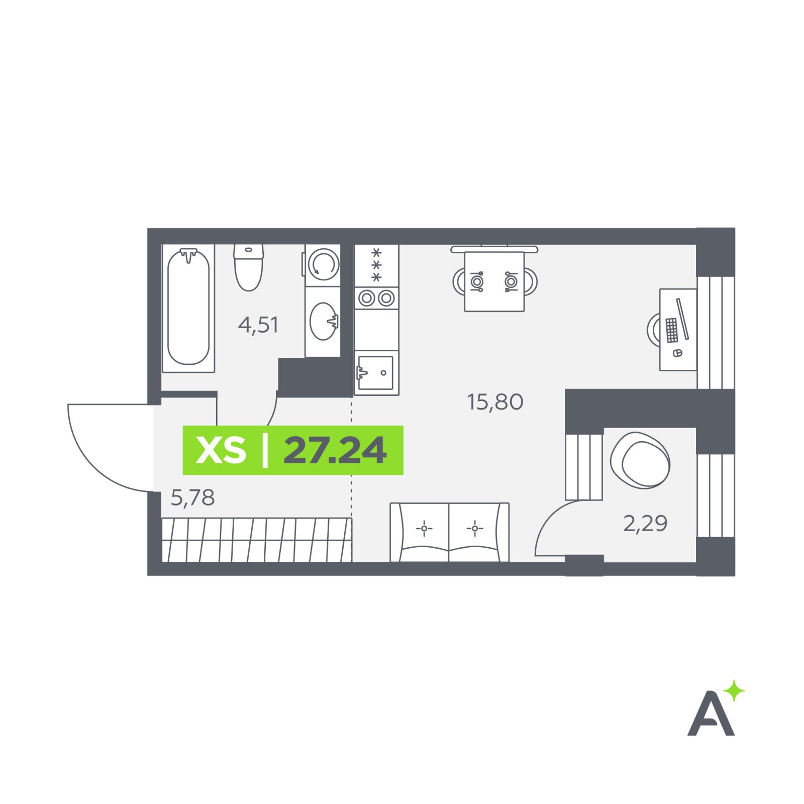 Планировка: студия, 27,2 м²