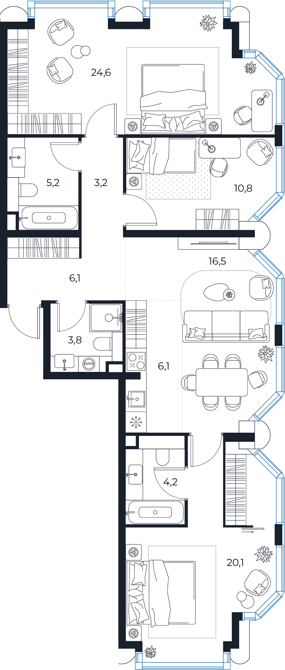 Планировка: 3-комнатная квартира, 100,6 м²
