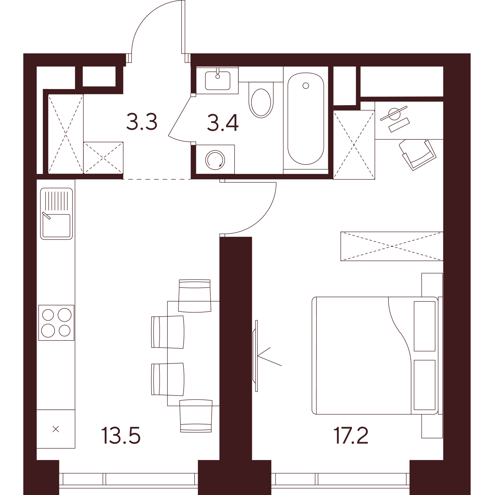 Планировка: 1-комнатная квартира, 37,4 м²