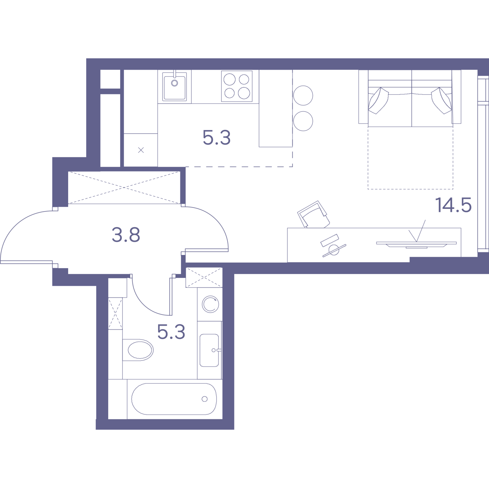 Планировка: студия, 28,9 м²