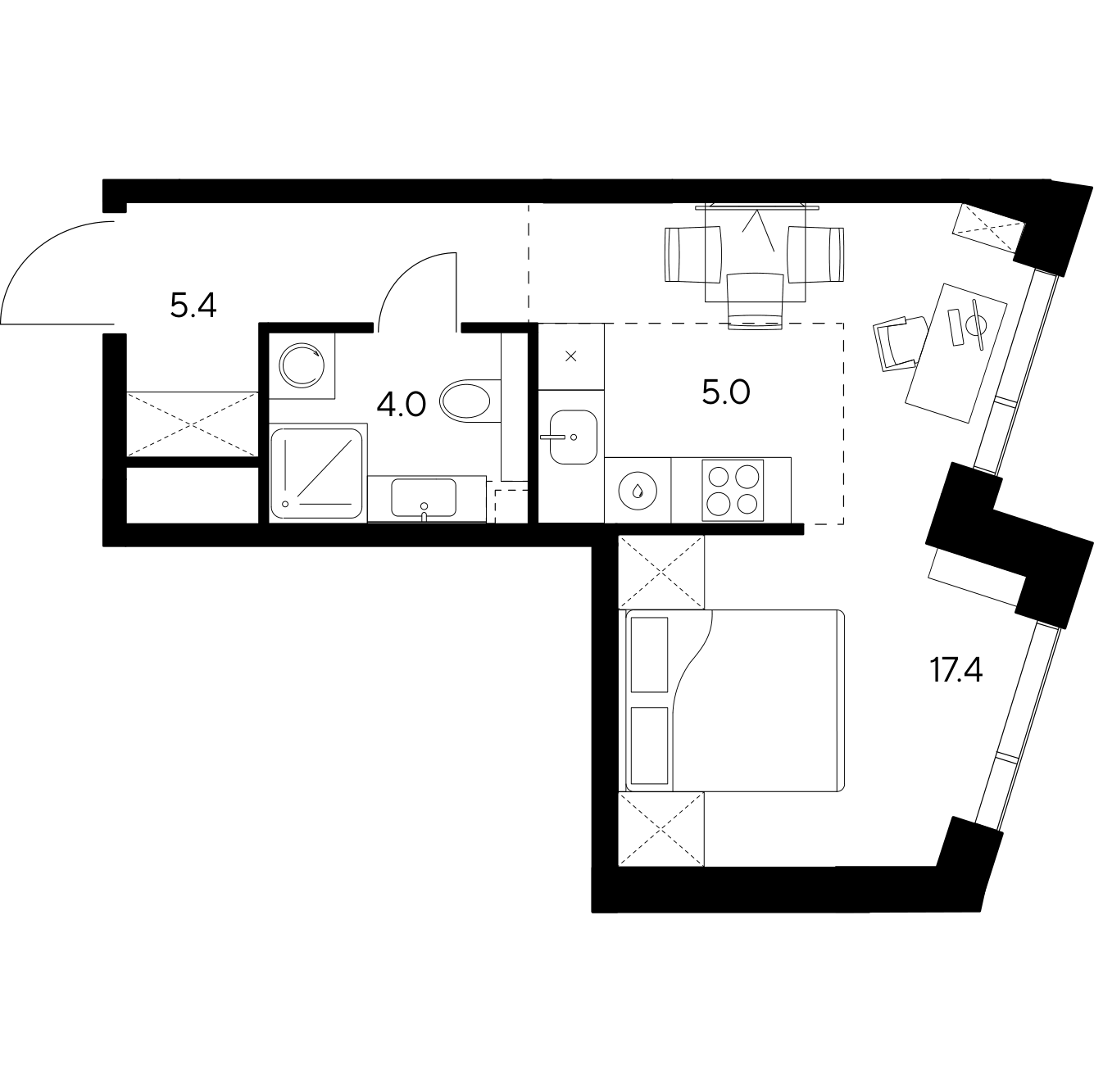 Планировка: студия, 31,8 м²