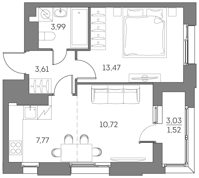 Планировка: 2-комнатная квартира, 41,1 м²