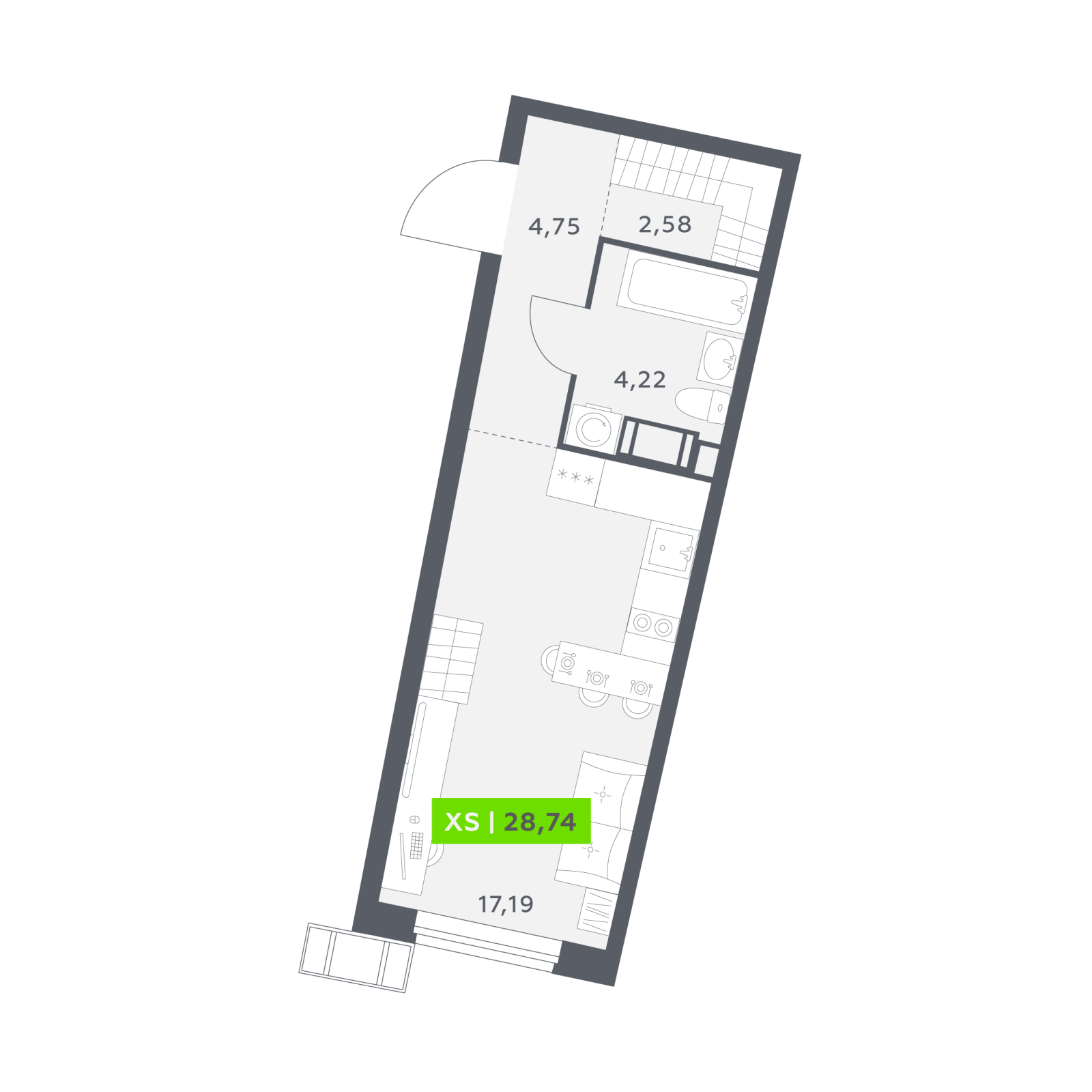 Планировка: студия, 28,7 м²