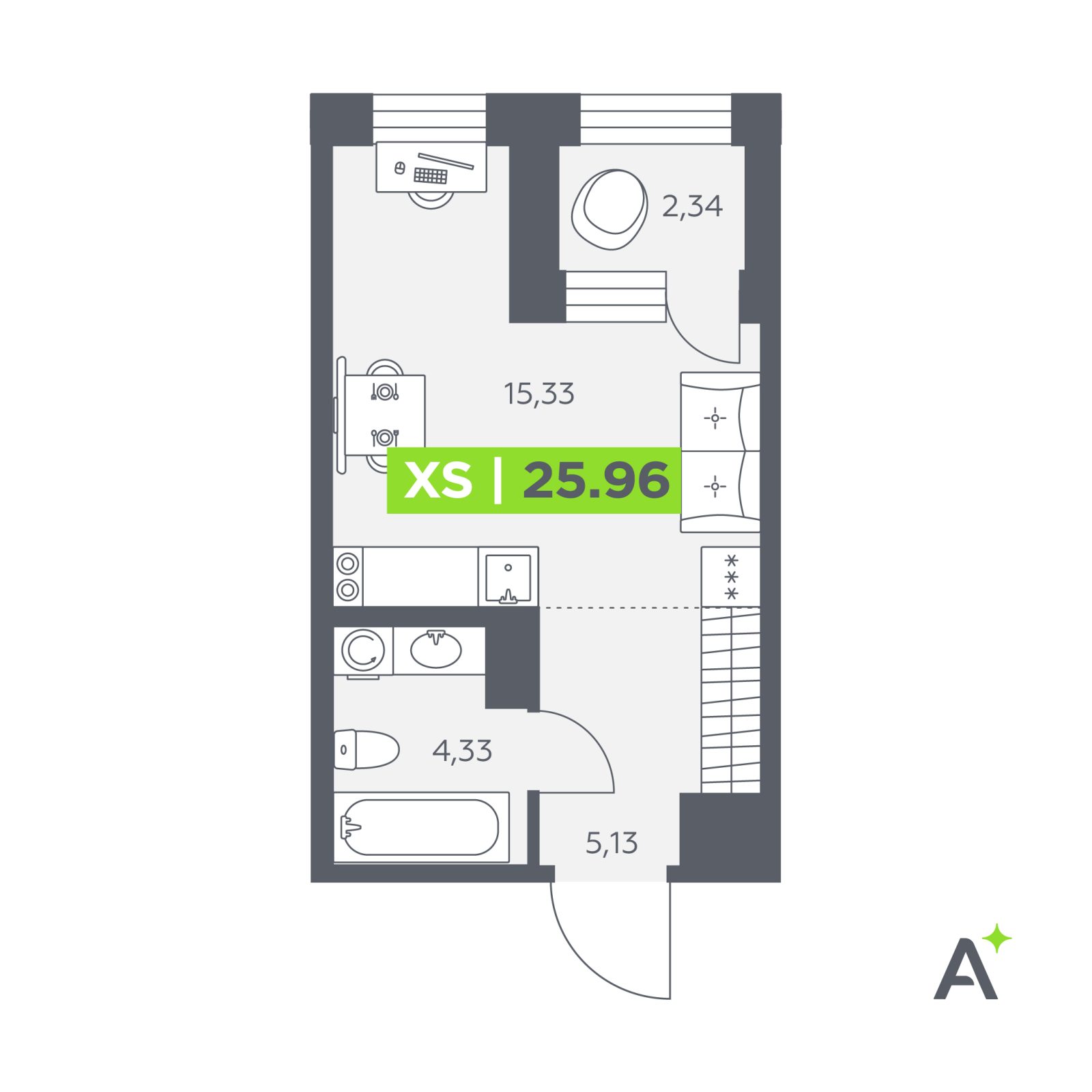 Планировка: студия, 26,0 м²