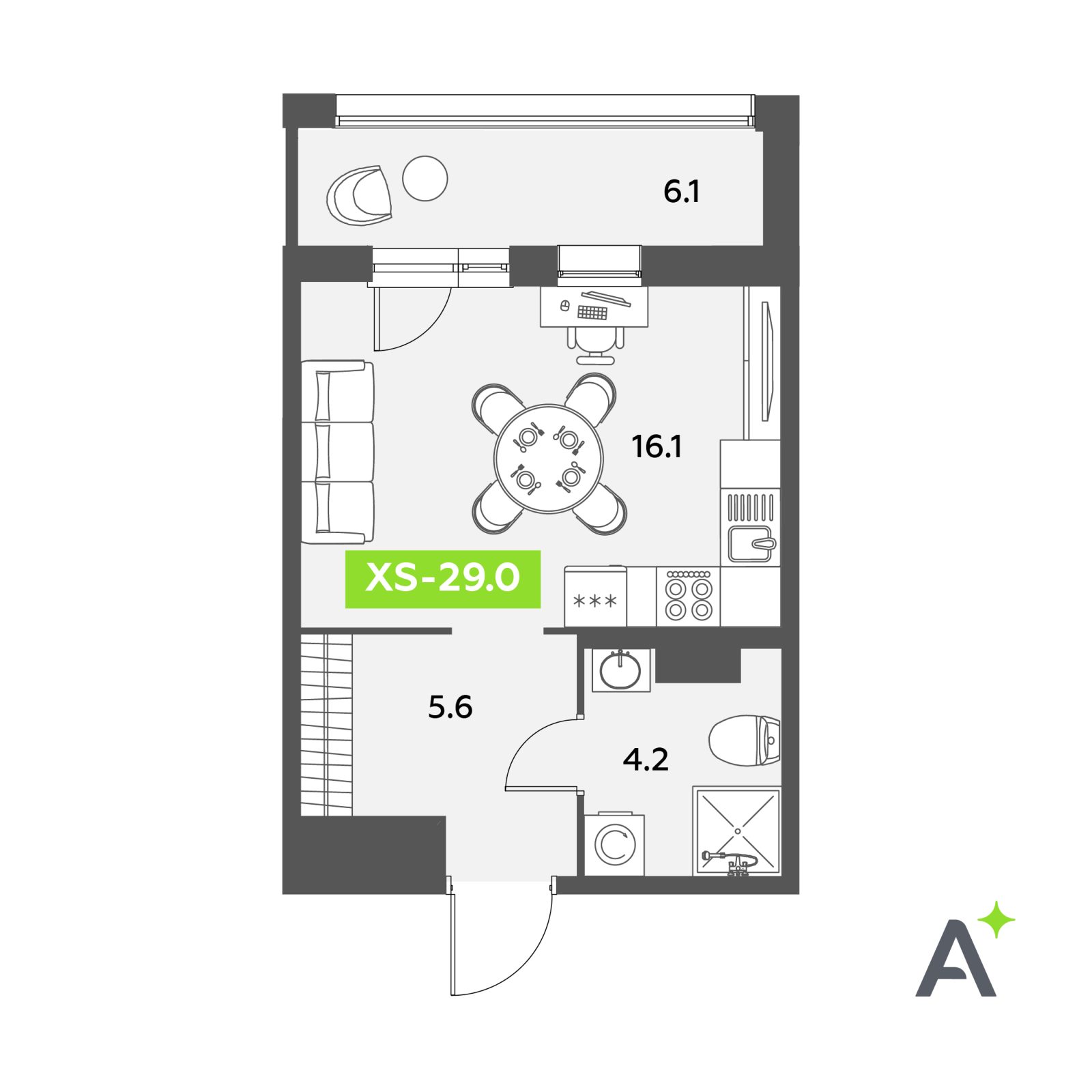Планировка: студия, 29,0 м²