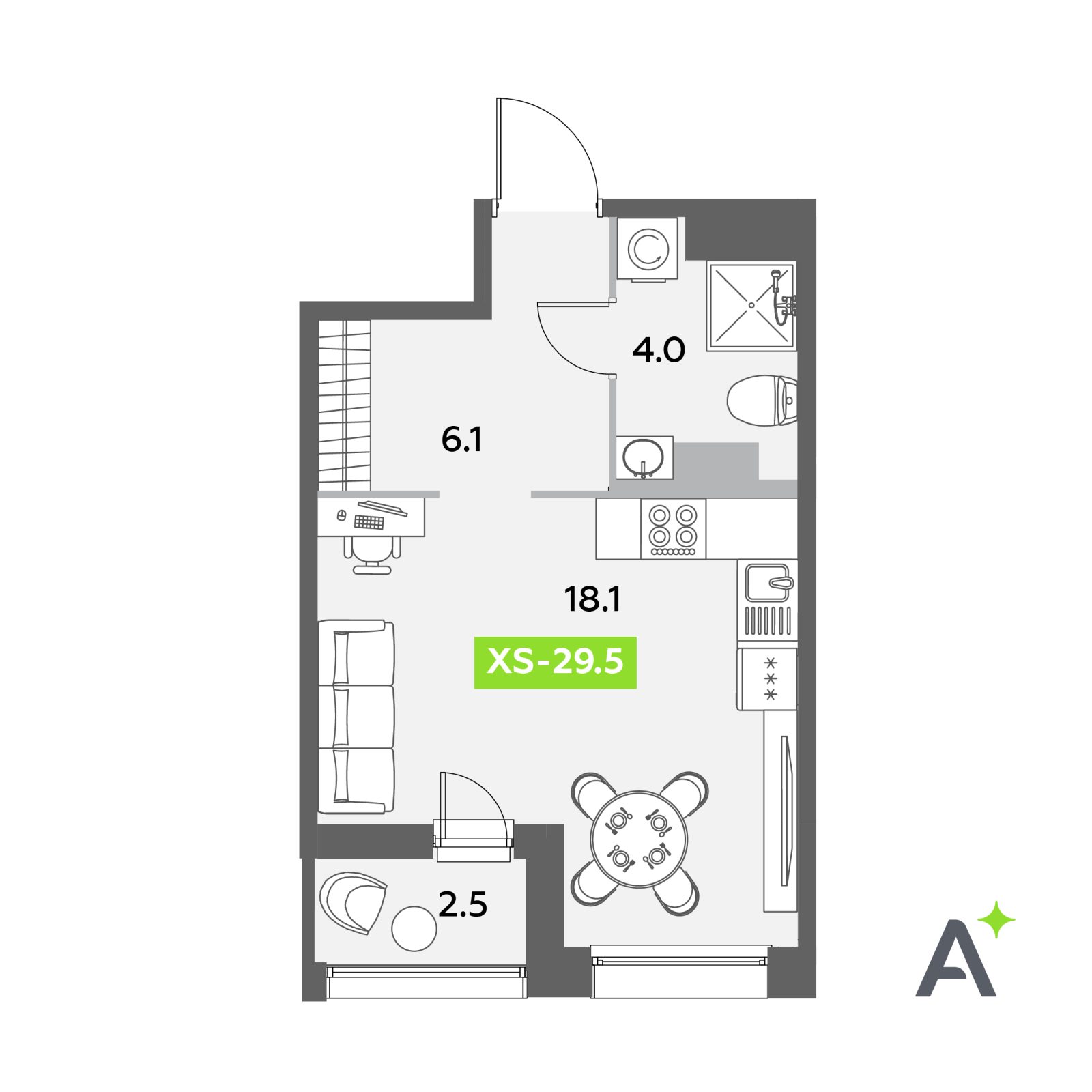Планировка: студия, 29,5 м²