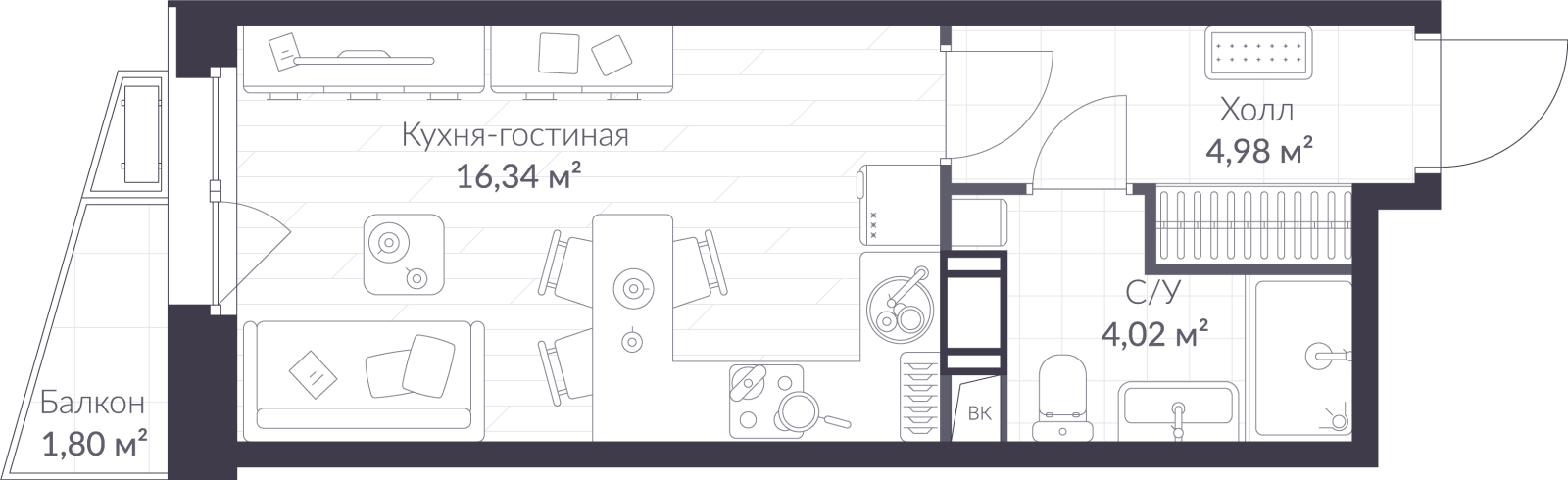 Планировка: студия, 25,9 м²