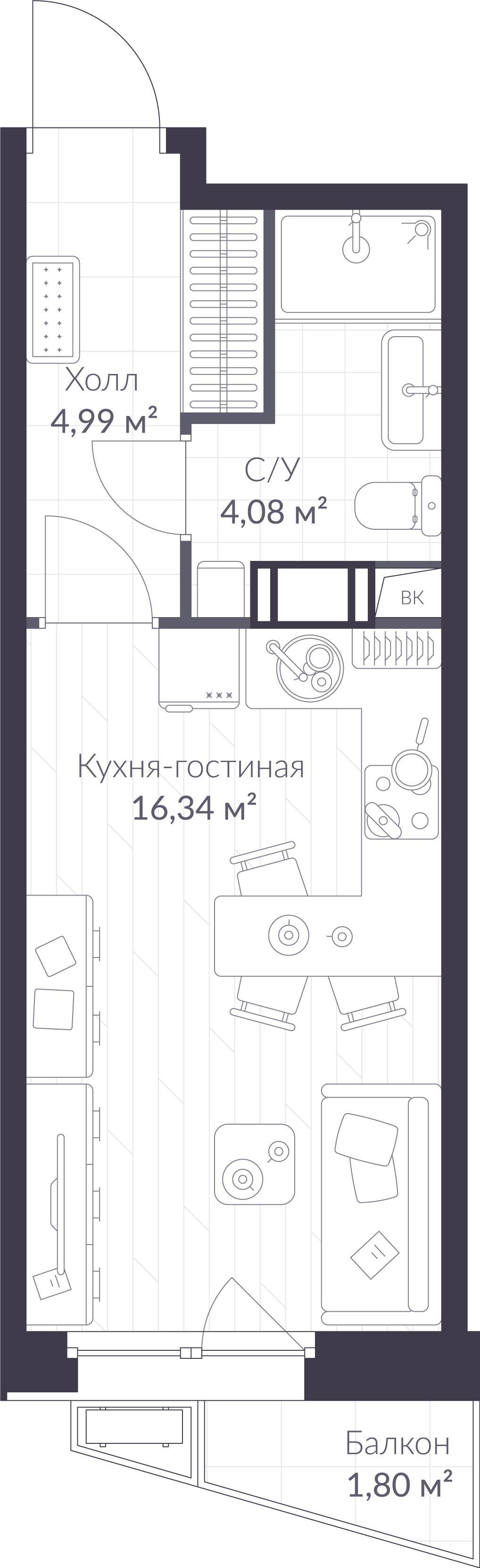 Планировка: студия, 26,0 м²