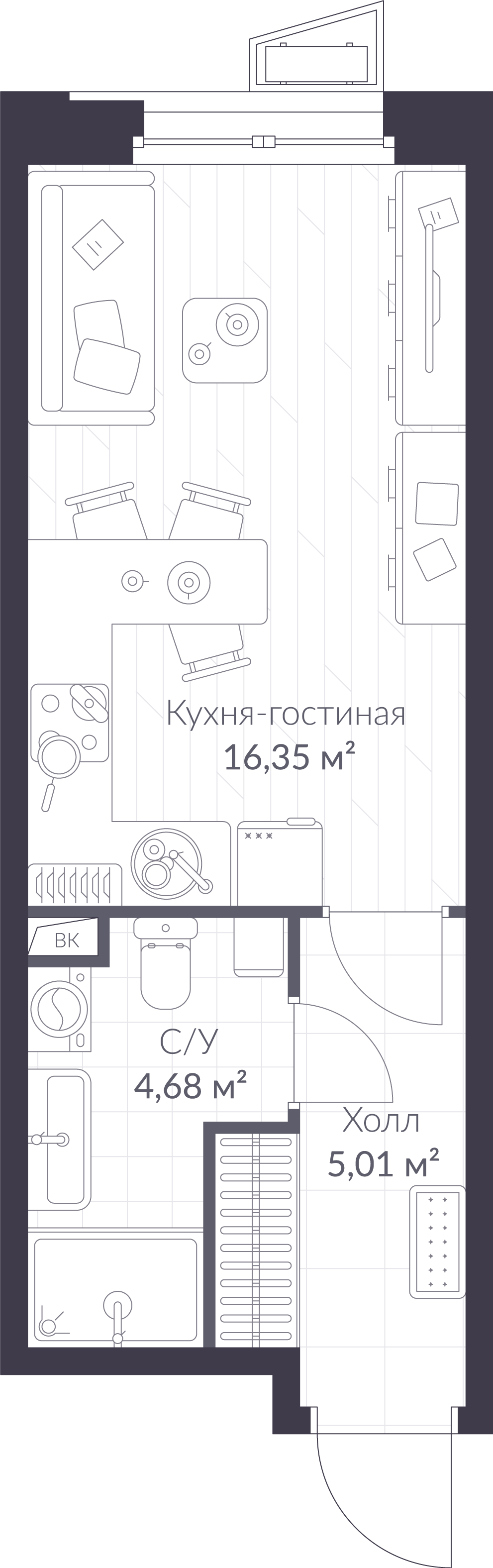 Планировка: студия, 26,0 м²