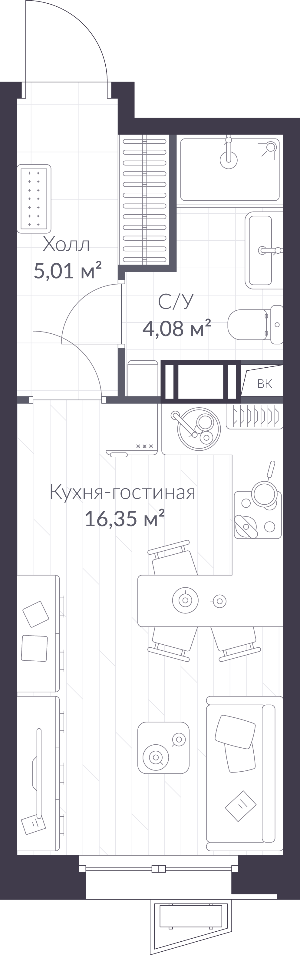 Планировка: студия, 25,4 м²