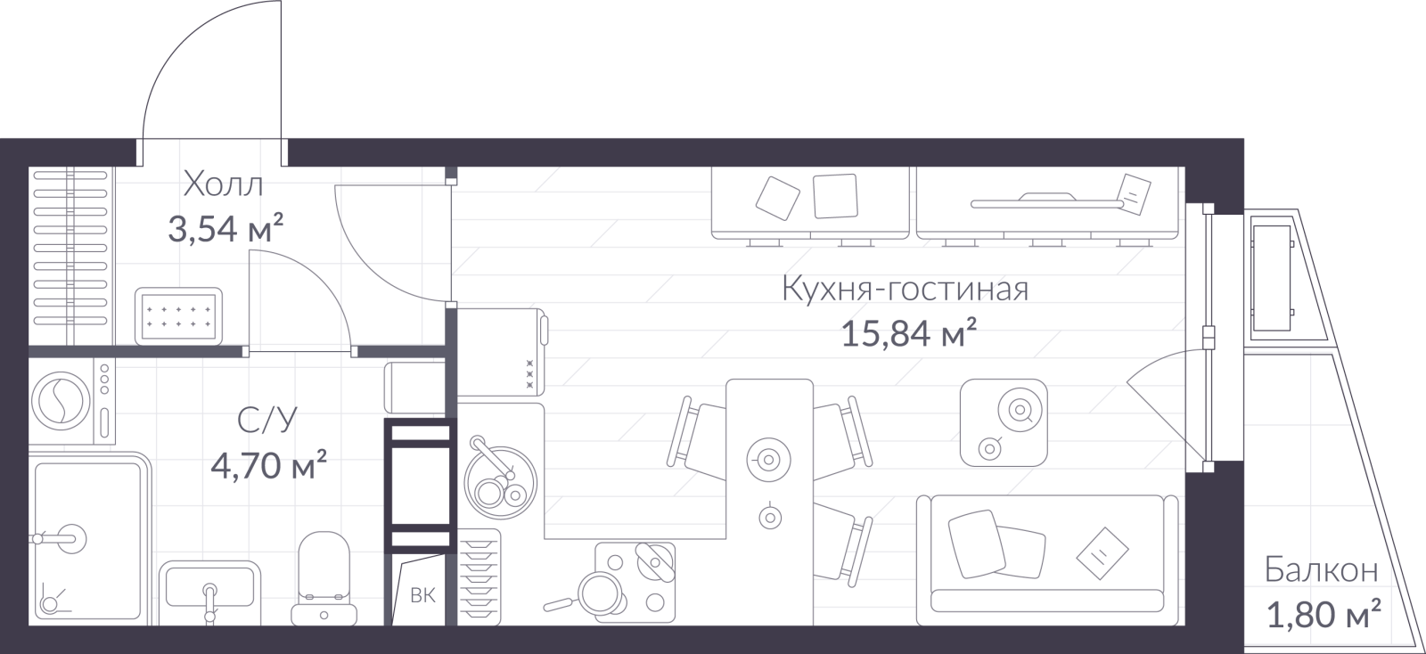 Планировка: студия, 24,6 м²