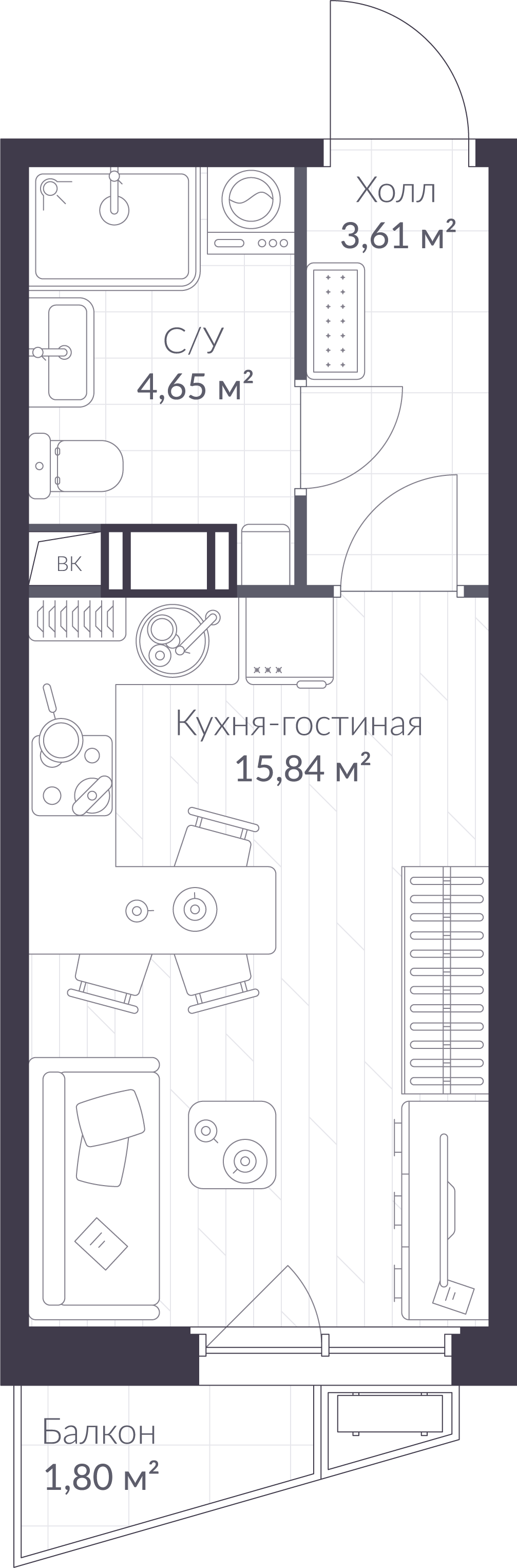 Планировка: студия, 24,6 м²