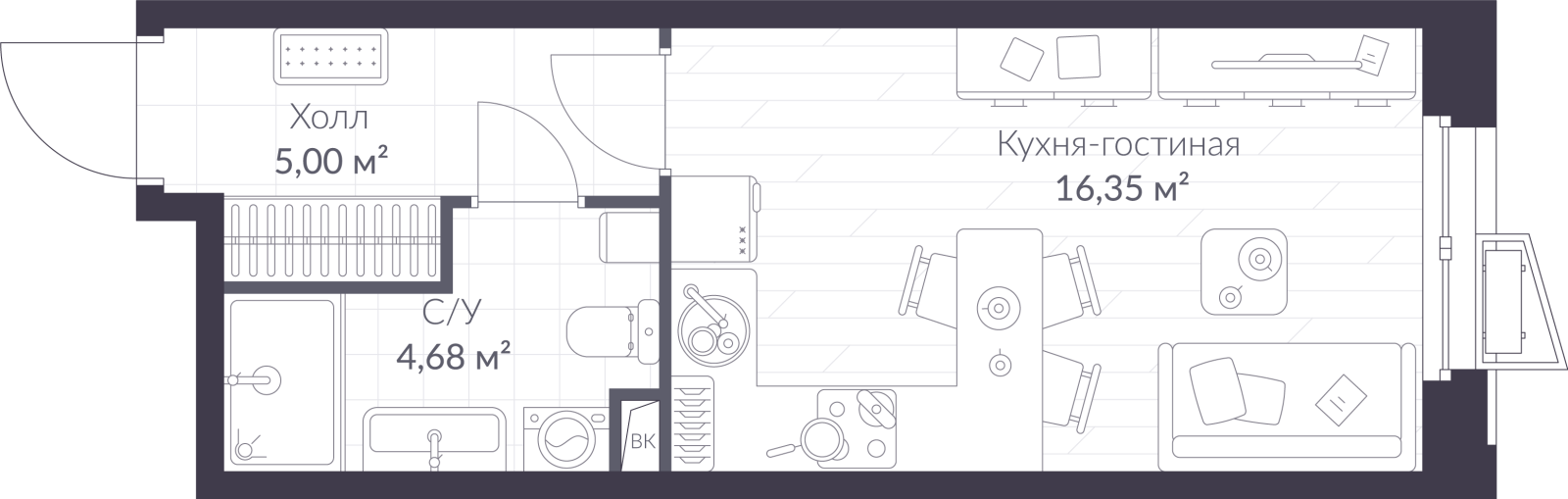 Планировка: студия, 26,0 м²
