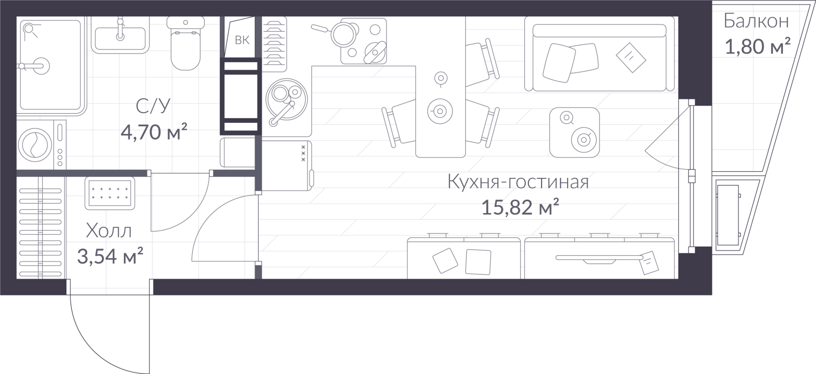 Планировка: студия, 24,6 м²