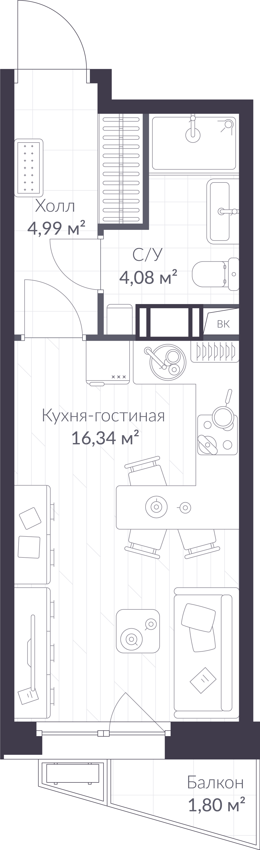 Планировка: студия, 26,0 м²