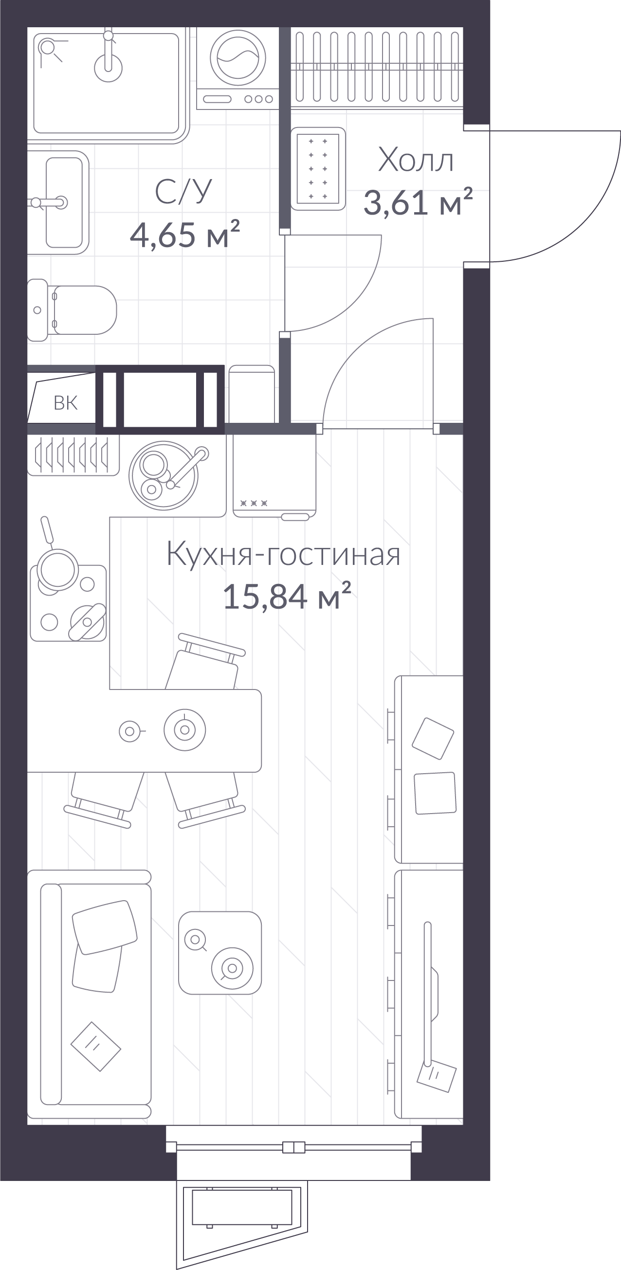 Планировка: студия, 24,1 м²