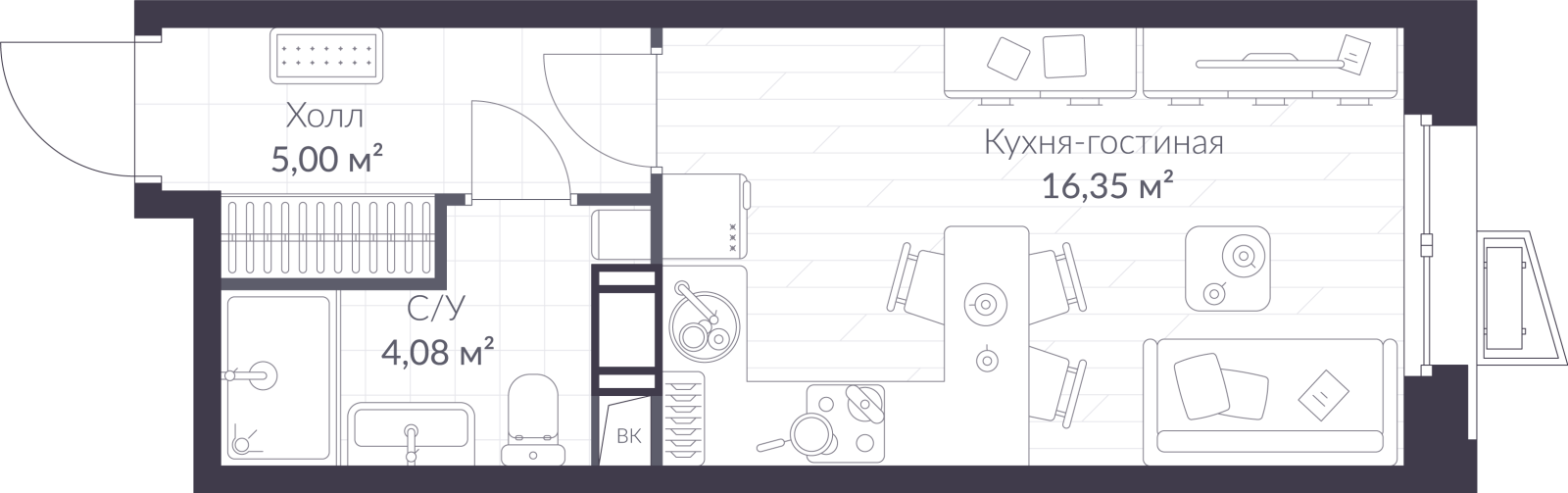 Планировка: студия, 25,4 м²