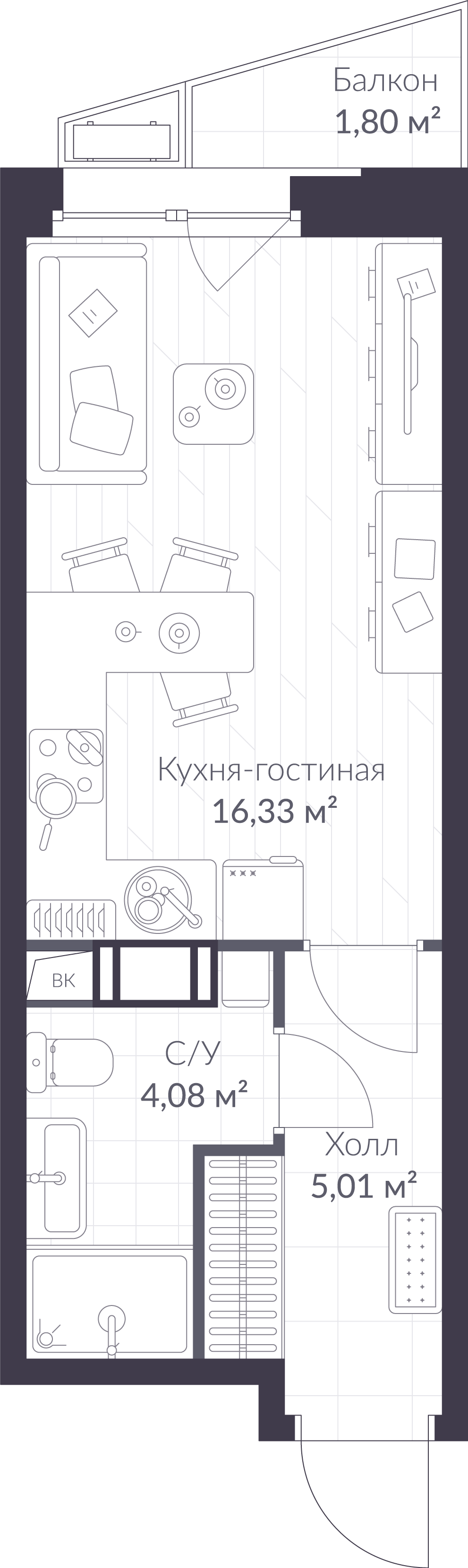 Планировка: студия, 26,0 м²