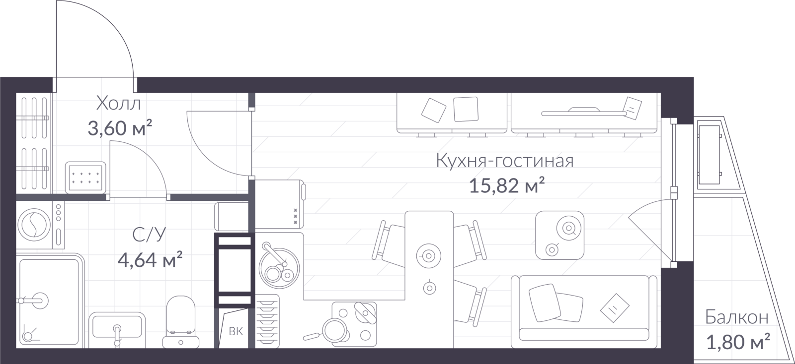 Планировка: студия, 24,6 м²