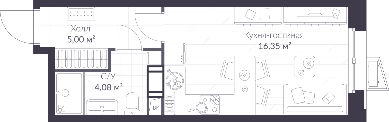 Планировка: студия, 25,4 м²