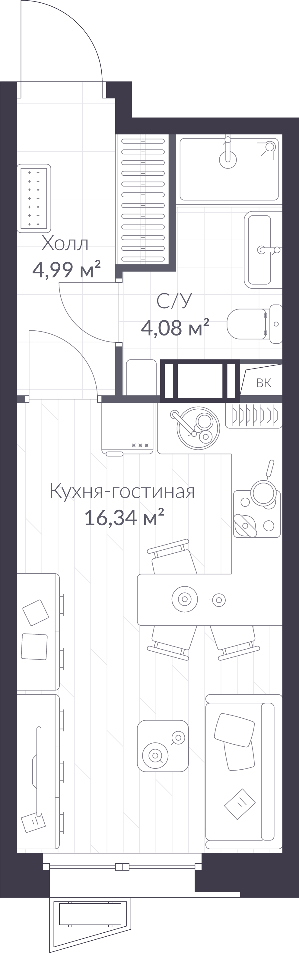 Планировка: студия, 25,4 м²