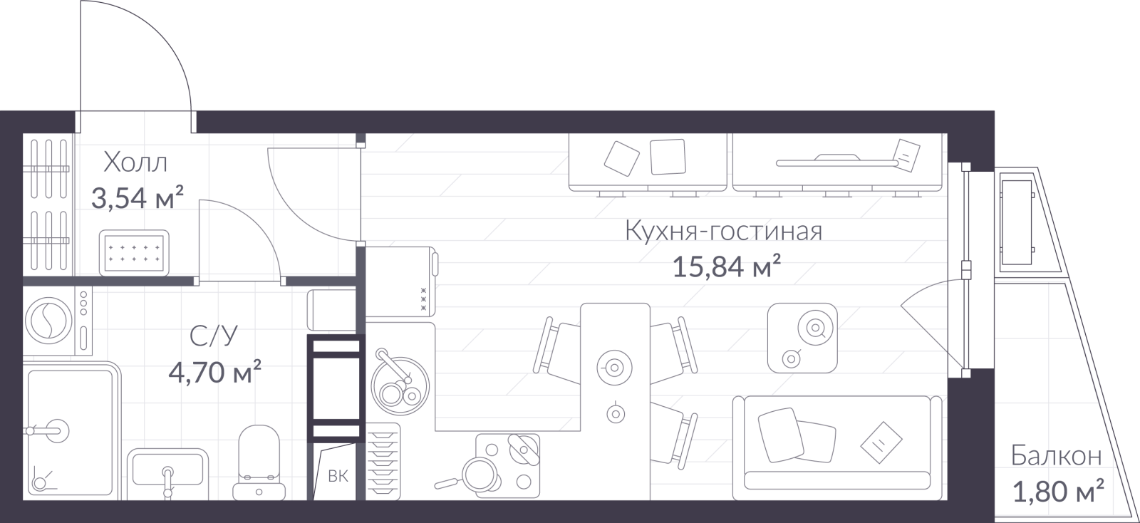 Планировка: студия, 24,6 м²