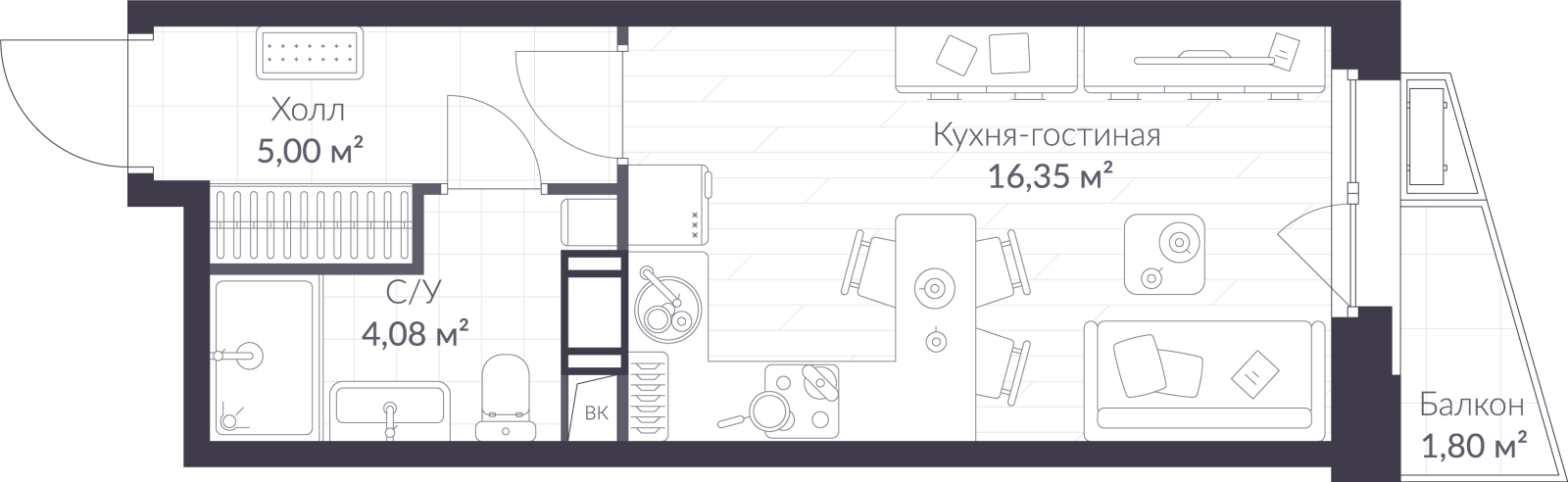 Планировка: студия, 26,0 м²