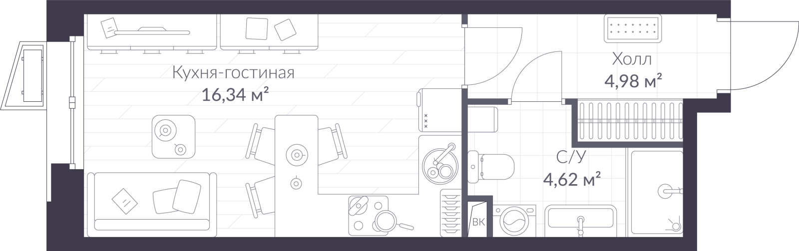Планировка: студия, 25,9 м²
